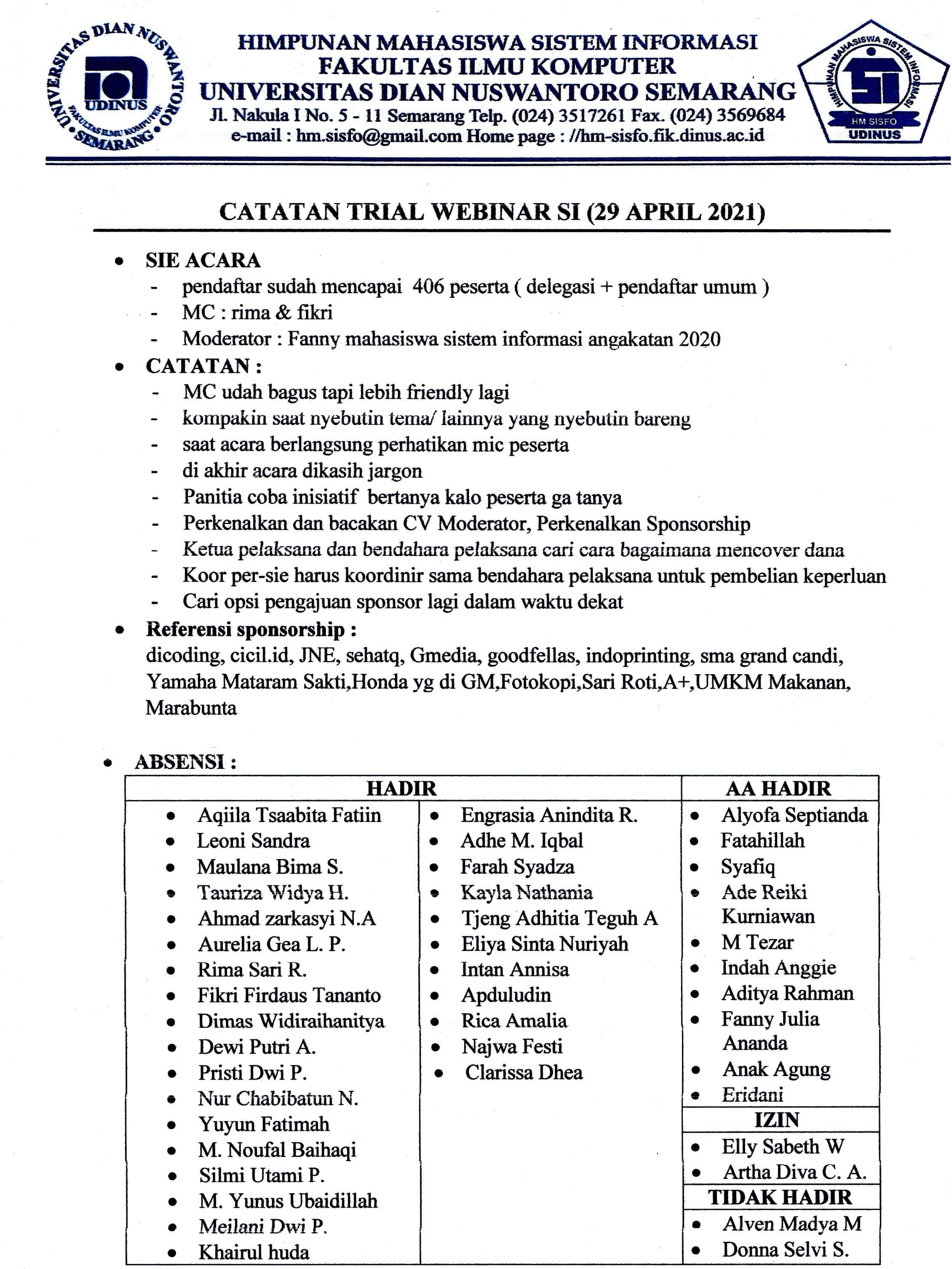 CATATAN TRIAL 1 (29 APRIL)